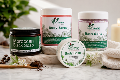 Moroccan Soap + Sugar Scrub + Body balm + Bath salts