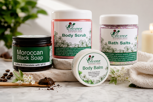 Moroccan Soap + Sugar Scrub + Body balm + Bath salts